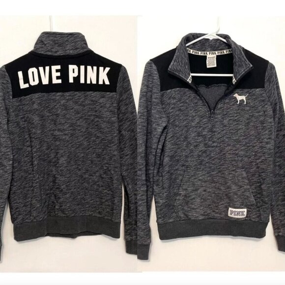 PINK VS VICTORIA'S SECRET Perfect Quarter 1/4 Zip Black White Colorblock Logo XS - Picture 1 of 14